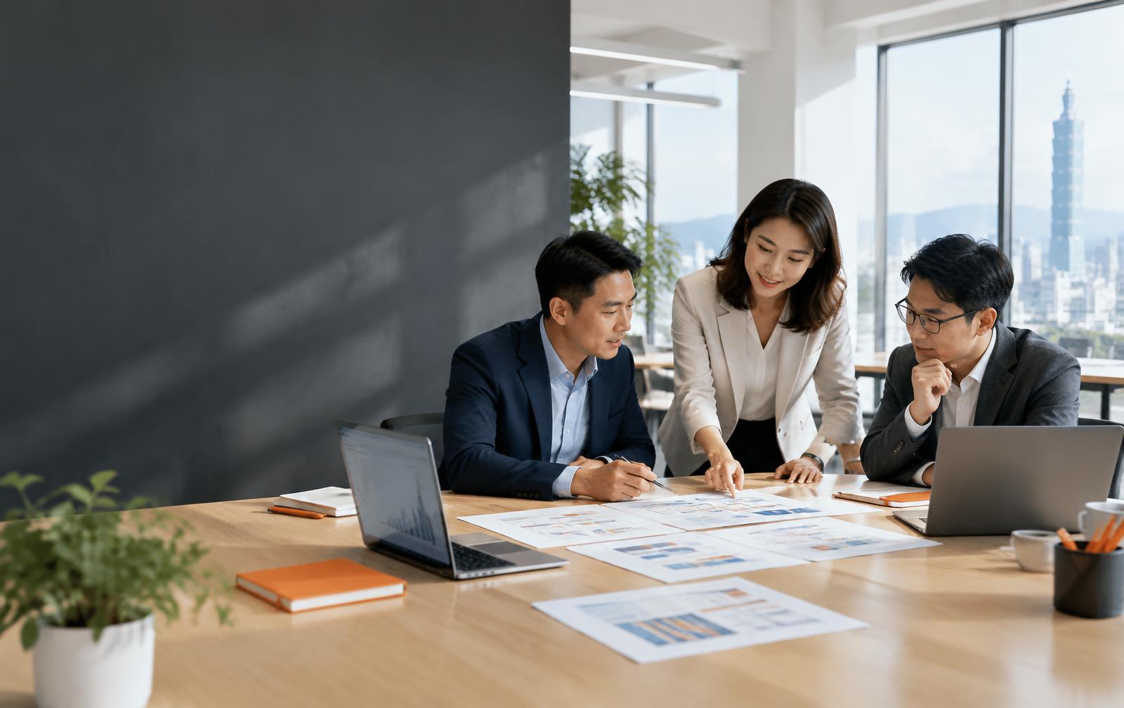 Business and technology specialists working together